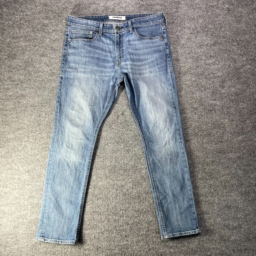 Express Skinny Jeans Men Blue Denim Slim Fit Stretch Pockets Zip Fly Y2K - 35X29